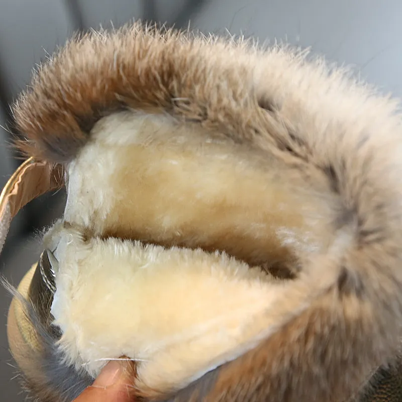 Rabbit Fur Cotton Boots - Brown