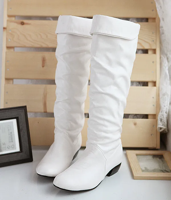 Round Toe Knee High Boots Low Heels Shoes for Woman 9894