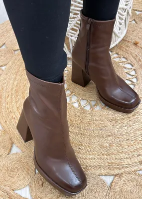 Teagan Brown High Block Heel Boots