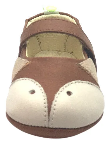 Tip Toey Joey Girl's Firefoxy Burning Wood Brown Fox Character Leather Hook and Loop Mary Jane Flat