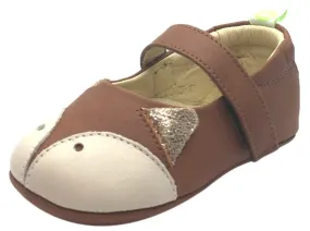 Tip Toey Joey Girl's Firefoxy Burning Wood Brown Fox Character Leather Hook and Loop Mary Jane Flat