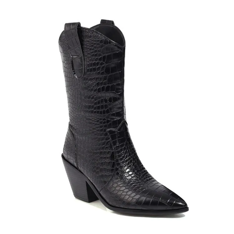Women Pointed Toe High Heel Mid Calf Boots