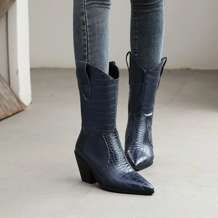 Women Pointed Toe High Heel Mid Calf Boots