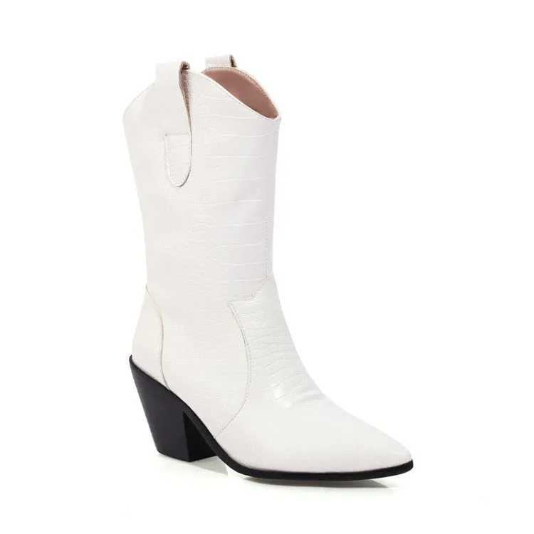 Women Pointed Toe High Heel Mid Calf Boots