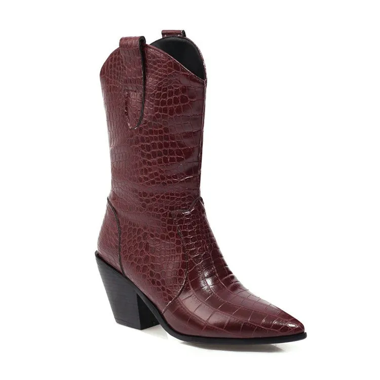 Women Pointed Toe High Heel Mid Calf Boots