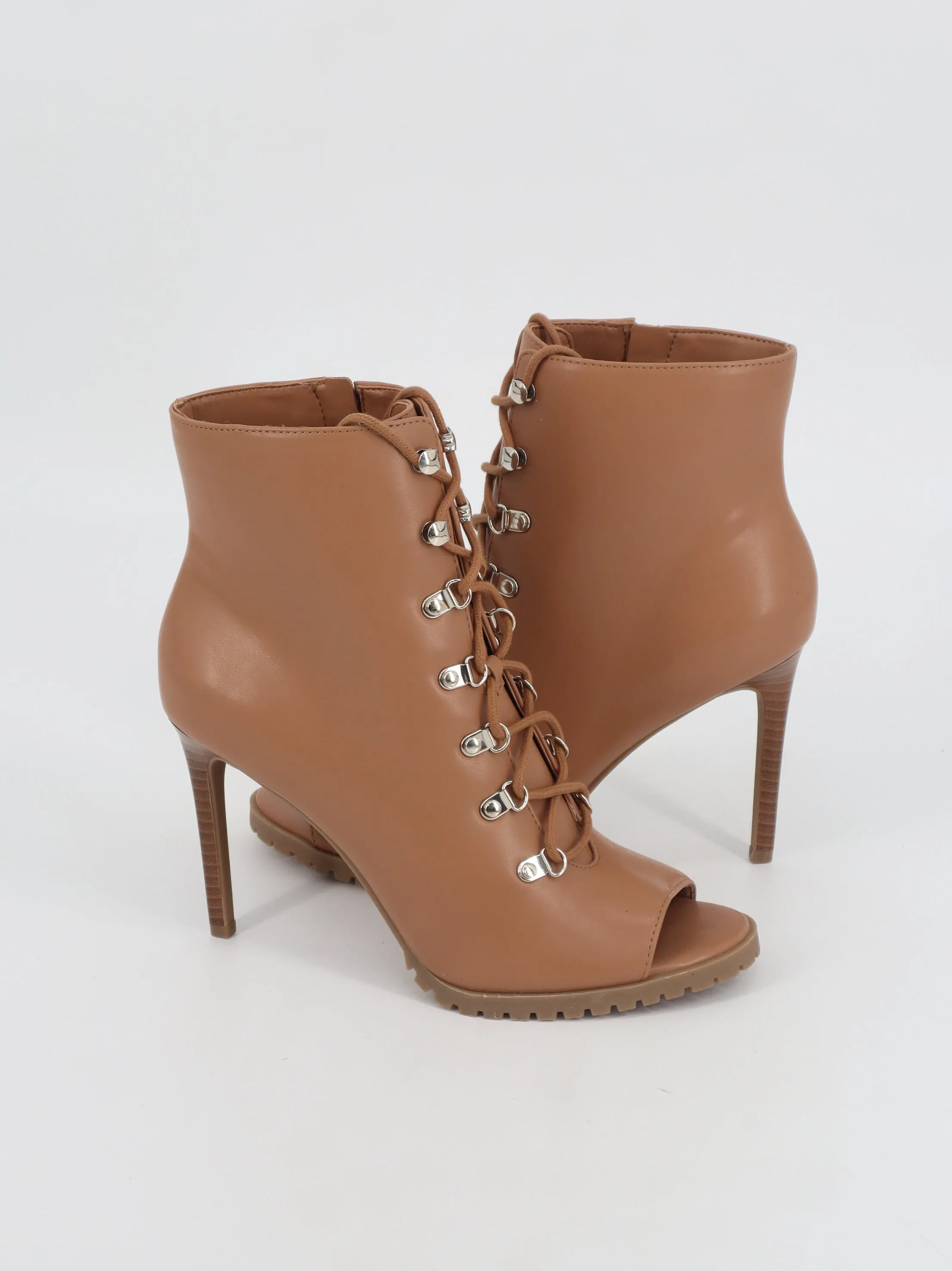 Women's Leather High Heels Ankle Boots,Brown